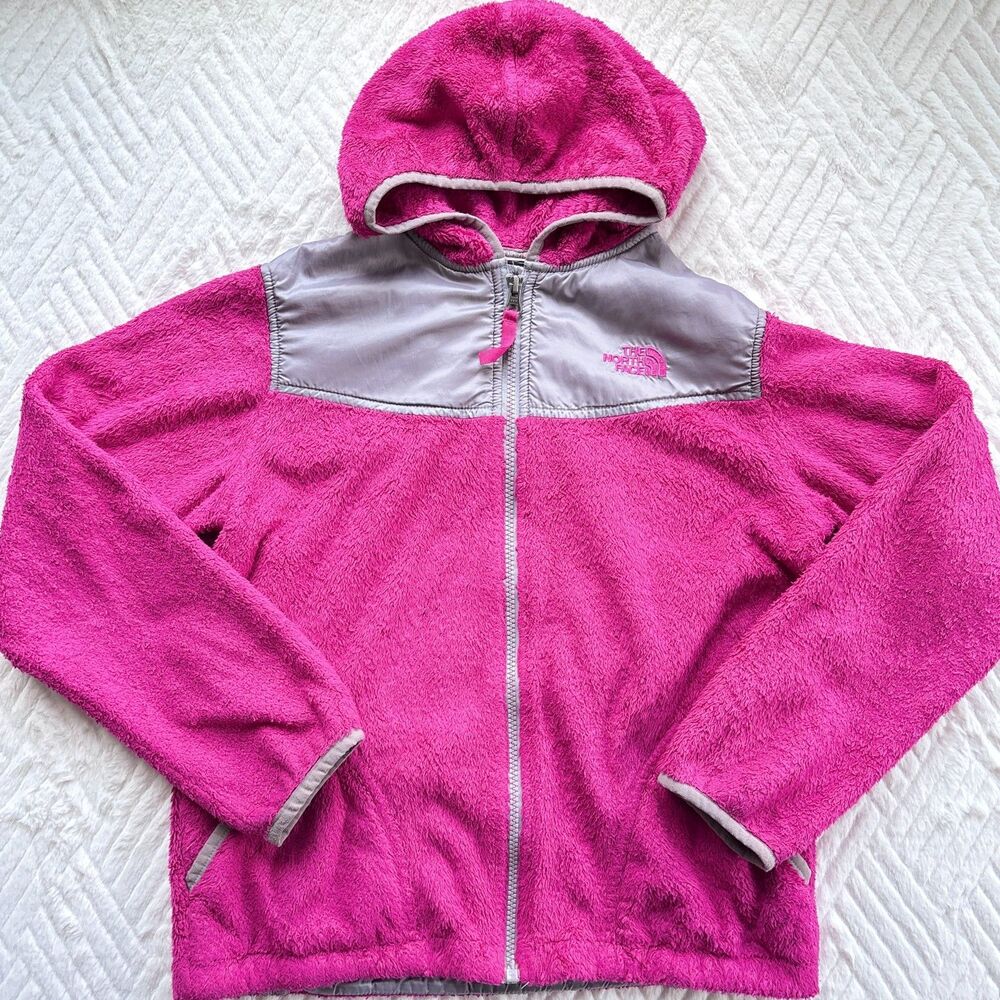 The North Face Girls L 14/16 Oso Pink Fleece Hooded Full Zip Jacket Gray Coat